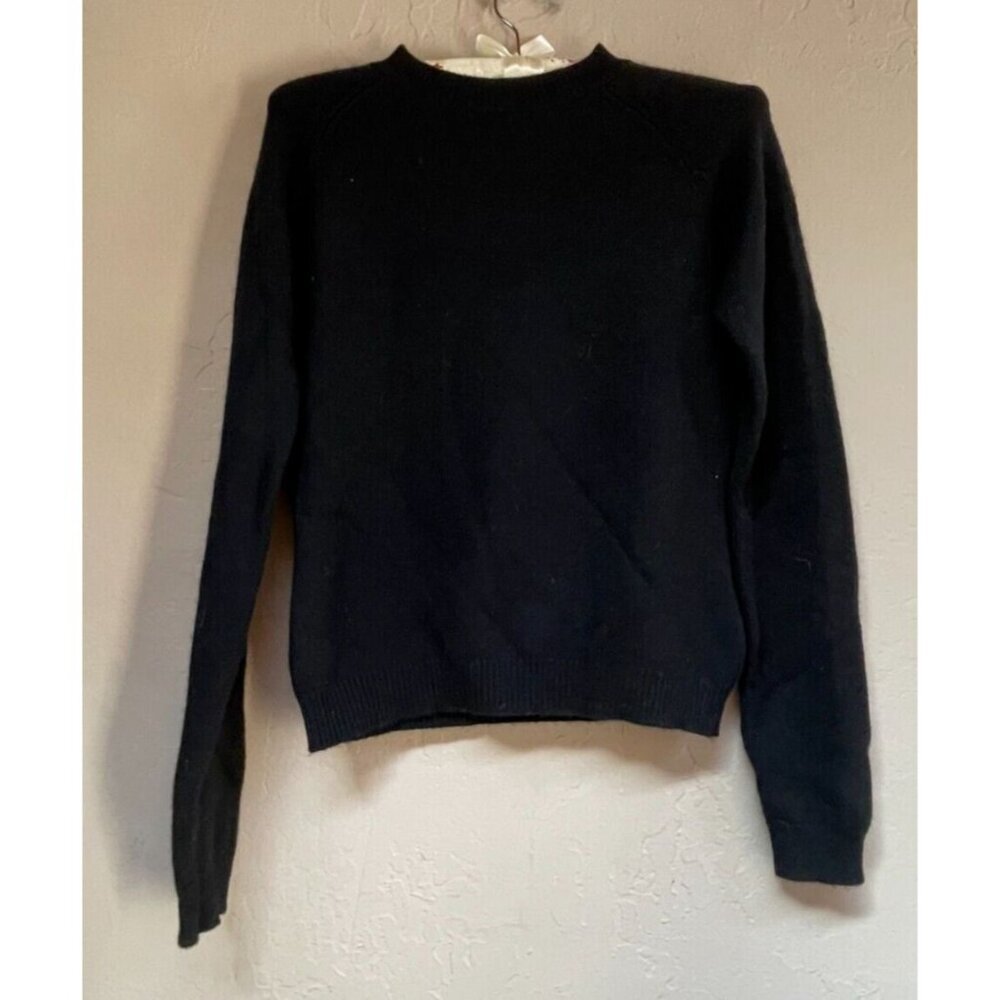 Cochni Italy Womens Cashmere Pullover Sweater Bow Crystal Stud Black Lightweight